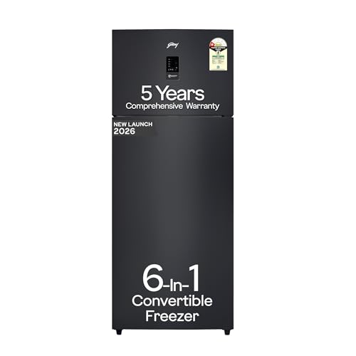 Godrej 415L 1 Star| New Launch| 5 Years Comprehensive Warranty| 95%+ Food Surface Disinfection| 6-in1 Freezer Convertible| Frost Free Double Door Refrigerator (RF EON 416AN RCI GR BK, Graphite Black)
