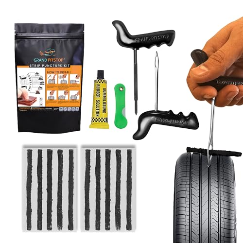 GRAND PITSTOP Universal Tubeless Tyre Puncture Kit |Strip-Based (Pack of 10 pcs) | Flat Tyre Repair Tool for Cars, Bikes, Trucks, Autos | Easy to Use | Emergency Tire Kit for On-The-Go Repairs