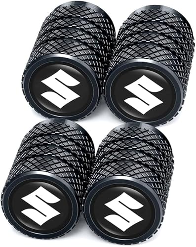 Greenworld Premium Black Metal Car Tyre Valve Cap Air Cap Car Tyre Valve Stem Cap Air Covers Compatible with Suzuk-i Model Car