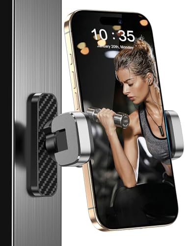 Gym Magnetic Phone Holder【Strong Magnets】- 360 Adjustable Magnetic Phone Holders, Installable tripod and fill light, Phone Holder Gym Accessories for Men Women Compatible with All Phones (Grey Black)