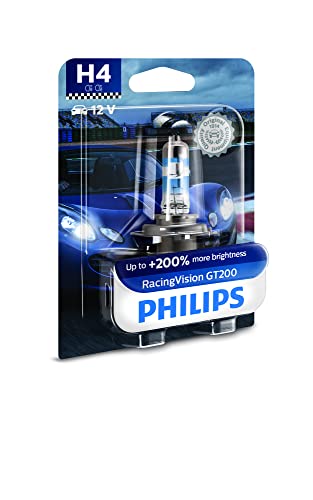 H4 12342 Racingvision GT200 12V | 60/55W | Up to 200% brighter light | 80 meters longer | Incredible performance from a road-legal bulb | Philips