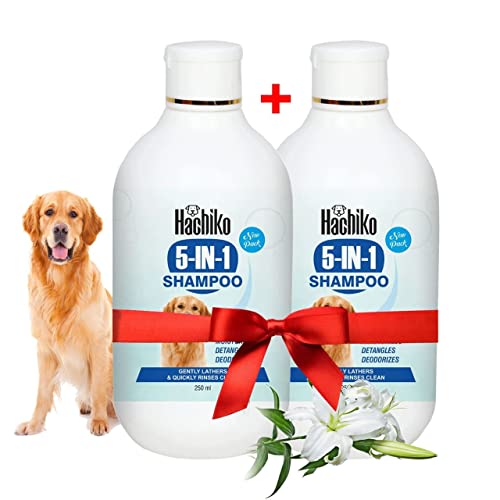 Hachiko :-5 In 1 Dog Shampoo|Ditch To Itch Dog Shampoo For Labrador,German Shepherd,Golden Retriever,Anti Dandruff,Shampoo For Dogs,Paraben Free,Ticks&Fleas Remover For Dogs(Pack Of 2),500 Milliliter