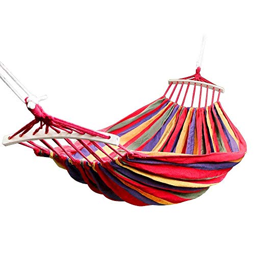 Hakubha Sales Cotton Hammock with Wooden Spreader Bars | Up to 450 lbs Load | Portable with Carry Bag (280/100/WOODEN RED)