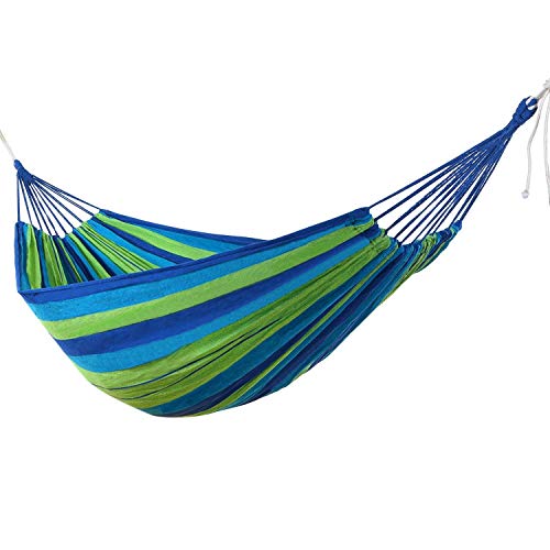 Hakubha Sales Cotton Outdoor Hammock Multiples Load Capacity Up to 450 Lbs Portable with Carrying Bag for Patio Yard Garden (280 * 150CM Blue)