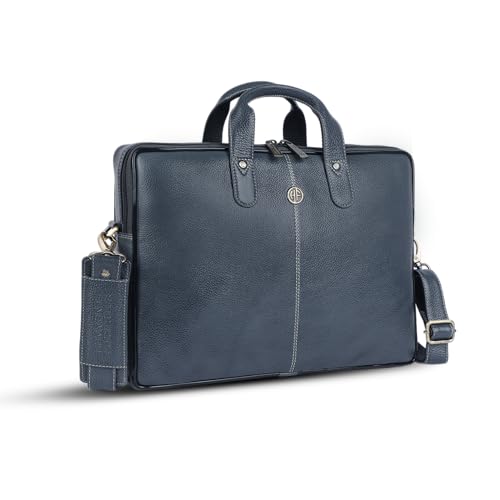 HAMMONDS FLYCATCHER Genuine Leather Office Bag for Men - Ash Blue, 15.6 Inch Laptop Bag, Professional Leather Bag with Adjustable Straps and Multiple Compartments, 1 Year Warranty