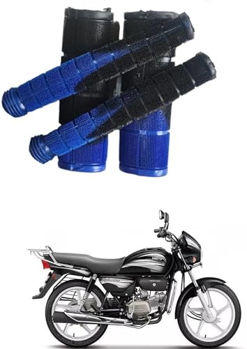 Handlebar Grips for Hero Splendor, Black and Blue, Rubber, Non-Slip Textured, Set of 2 Pairs