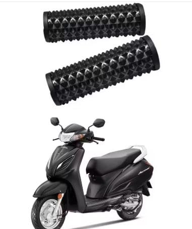 Handlebar Grips for Honda Activa, Black, Rubber, Anti-Slip Diamond Pattern, Set of 2