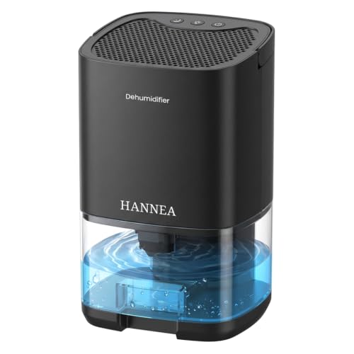 HANNEA®1000ml Home Dehumidifier, Compact Moisture Absorber with Auto Shut-Off, Color Ambient Night Light & Quiet Operation, Small Room Dehumidifier for Bedroom, Closet, Office, 15×13×25cm