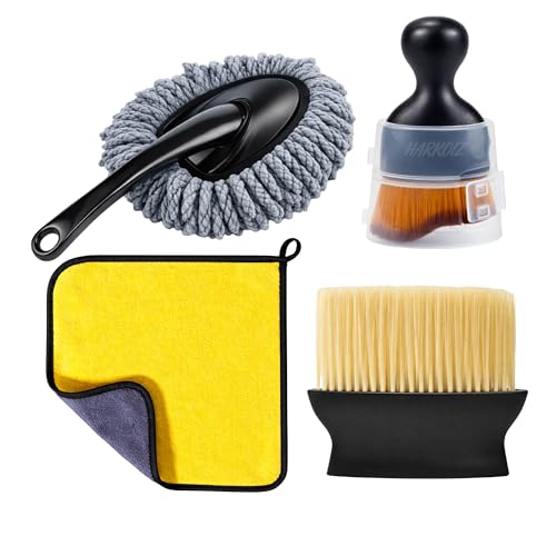 HARKOIZ 4 PCS Car Cleaning Kit Combo | Microfiber Car Duster, Interior Detailing Brushes & Absorbent Cleaning Cloth | Scratch-Safe Vehicle Care for Dashboard, AC Vents & Exterior