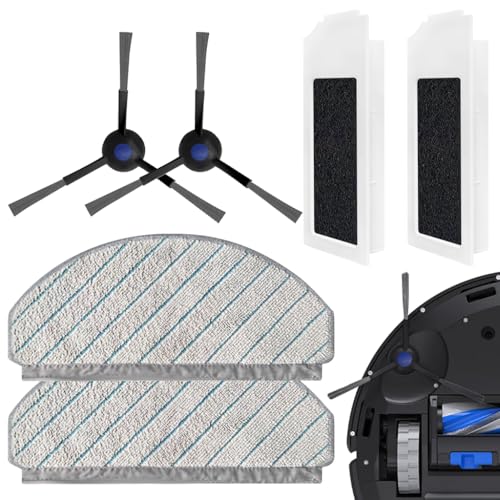HASTHIP® 6Pcs Replenishment Kit, Replacement Parts for Ecovacs N20 Pro/N20 Robot, Vacuum Cleaner Replacement Accessories: 2 Side Brushes, 2 Microfiber Cloth Mop, 2 Filter