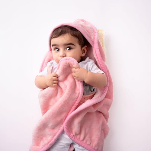 haus & kinder Baby Blanket – Super Soft 450 GSM Hooded Blanket for Newborns (0–6 Months), 75x75 cm, Baby Pink 1 Piece
