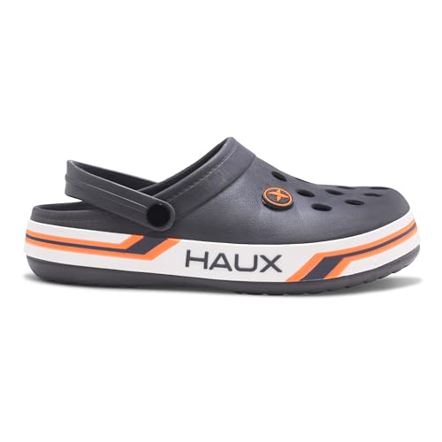 HAUX Extra Soft Lightweight Casual Flexible Technology Slipper for Men's & Boy's Clogs (D.Grey-ORNG, UK Footwear Size System, Adult, Men, Numeric, Medium, 10)
