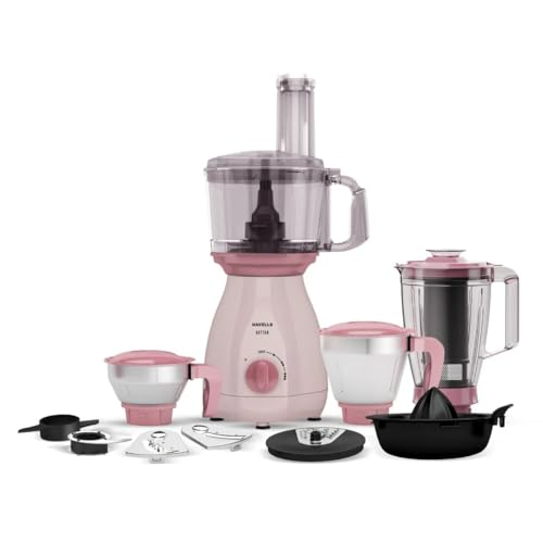 Havells RHYTWH 750 Watt Mixer Grinder with 4 Jars | Includes Food Processor Jar | 12-in-1 Functionality | Rust-Resistant 304 SS Blades | 5-Year Motor Warranty (Light Pink & Rose Pink)