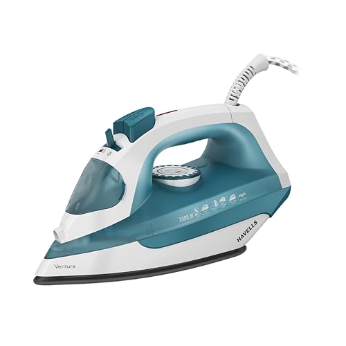Havells Ventura 2000 Watt Steam Iron with Self Cleaning Function|Vertical & Horizontal Ironing|220 ml Tank for Longer Ironing|High Steaming Rate upto 15 gm/min|2Yr Manufacturer Warranty(Turquoise)