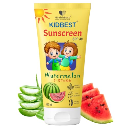Healthbest Kids Sunscreen SPF 30, PA+++, Tested 100 ml - Cooling Watermelon, Boosts Vitamin D Absorption, Prevents Tanning, Vegan Hydrates All Skin Types