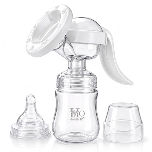 HealthIQ Breast Milk Pump for Feeding Mothers | 3 Level Suction Adjustment | Flexible Silicone Massage Cushion | Ergonomic Handle for Easy & Painless Breast Milk Expression | Manual Breast Pump