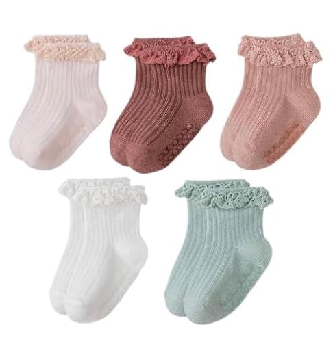 heartbury Cute and Colorful 100% Cotton Baby Girls Anti Slip Socks Frill &Ruffle Socks for Baby Girls, Grip socks for Baby (IN, Age, 18 Months, 24 Months, 5, white, pink, wine, green,peach)