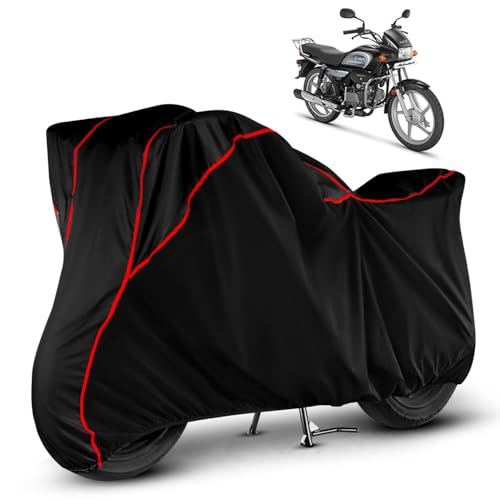 Heavy Duty Waterproof Bike Cover for Hero Splendor Plus | All Weather Protection from Rain, Dust, Sun & Scratches | Universal Fit for All Bike & scooty | Black Red Piping | Splendor Bike Cover