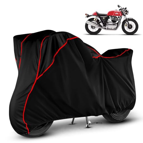 Heavy Duty Waterproof Bike Cover for Royal Enfield Continental GT 650 | All Weather Protection from Rain, Dust, Sun & Scratches | Universal Fit for All Bike & Scooty | Black Red Piping | GT 650 Cover
