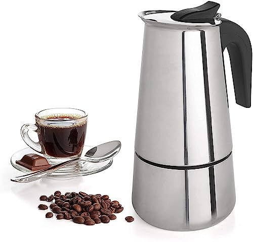 Hetzon Sales Stovetop Espresso Maker | Stainless Steel Espresso Coffee Maker | Percolator Italian Coffee Maker | Moka Pot | Espresso Coffee Percolator Machine (6 Cup, Silver)