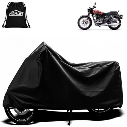 HIGH LIFE COVER Waterproof Bike Cover Compatible for Royal Enfield Bullet 350 | Dustproof & UV Protection Two Wheeler Body Cover for Outdoor & Indoor (Black)