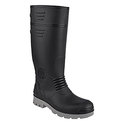 HILLSON TC07HLS0022 Torpedo Safety Gumboots with Steel Toe (Black-Grey, UK Size 8)