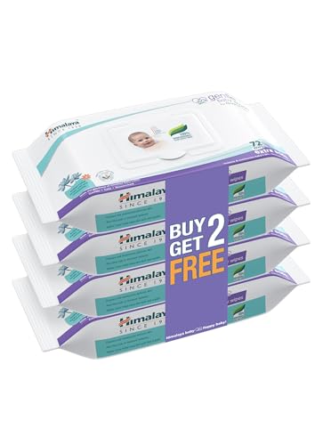 Himalaya Gentle Baby Wipes with Lid (72 wipes x4 packs -288 wipes) |100% Biodegradable Plant-based fabric | Indian Lotus & Aloe Vera | Skin Friendly PH| Extra Soft