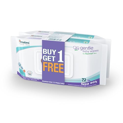 Himalaya Gentle Baby Wipes with Lid (72 wipes x2 packs -144 wipes) |100% Biodegradable Plant-based fabric | Indian Lotus & Aloe Vera | Skin Friendly PH| Extra Soft