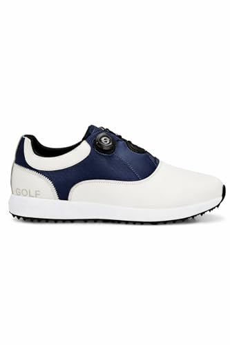 HITCARO Men's Proffessional Leather Golf Shoes | Lace-Up | Waterproof | Comfortable | Breathable (WHT/Blue, UK Footwear Size System, Adult, Men, Numeric, Medium, 8)