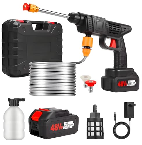 HitMAD® [Double Battery] Cordless Portable Wireless Pressure Washer Gun 48V High Pressure Water Gun for Solar Panel, Car Wash and Bikes Cleaning with Adjustable Nozzles (Full Set)