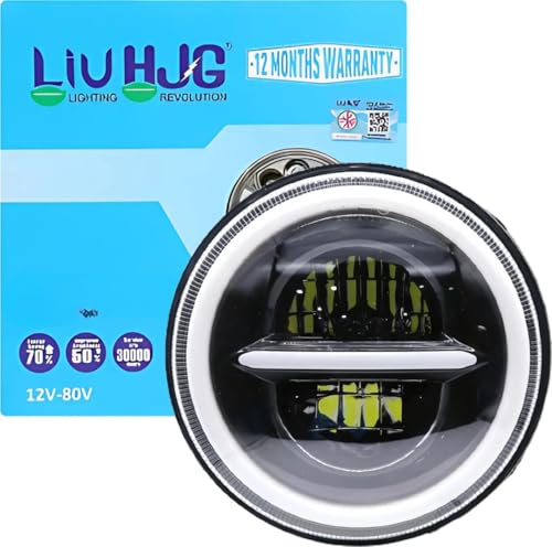 HJG LED Headlight Minus With Ring LED Headlight 110W With DRL, High Beam | Latest 2023 CREE LED | Korean Chip Compatible with Royal Enfield, Thar