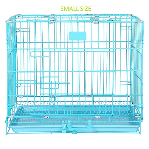 HOME BARGAINS Single Door Folding Metal Dog Cage/Crate/Kennel with Removable Tray (17.2x12.5x15.9 Inches, Blue)