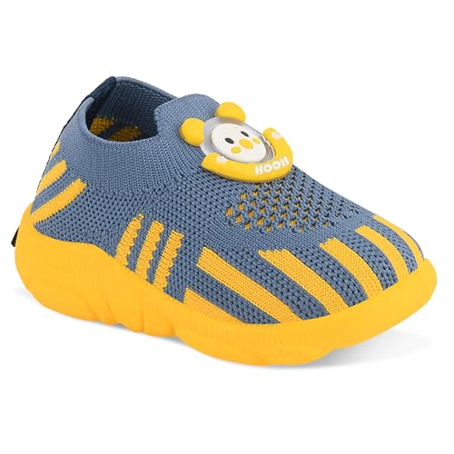 HOOH Baby Walking Shoes with Whistle Sound, Slip-on Knit Breathable Shoes for Baby Boys & Girls upto 0 months to 24 Months (YELLOW BLUE, UK Footwear Size System, Toddler, Age Range, Medium, 12 Months, 18 Months)