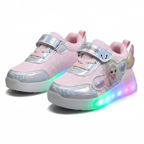 HOOH Girls Character Sneakers, Purple, Hook and Loop Closure, Comfortable Fashion Shoes for Kids (Baby Pink with Lights, UK Footwear Size System, Little Kid, Age Range, Medium, 2 Years, 2.5 Years)