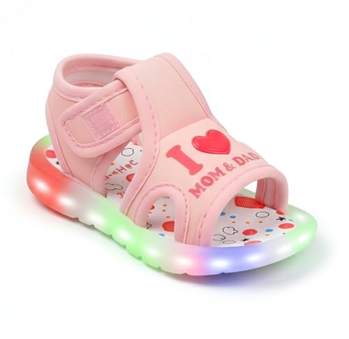 HOOH Kids Chu-Chu Sound Musical First Walking Sandals and shoes for Baby Boys and Baby Girls Of Age 0 Months to 3 Years (PINK WITH LIGHTS, UK Footwear Size System, Toddler, Age Range, Medium, 12 Months, 15 Months)
