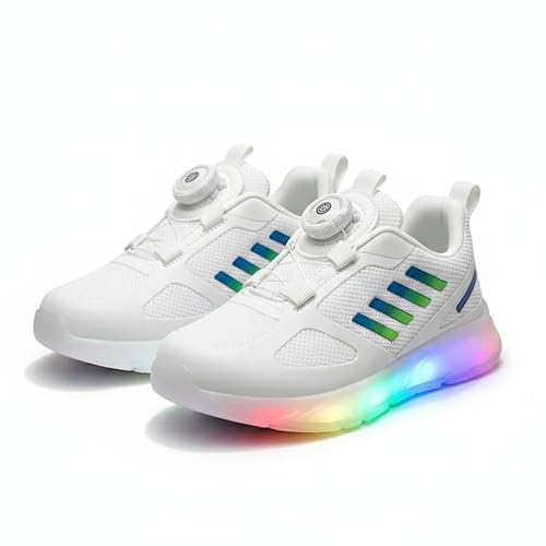 HOOH Kids LED Light Sneakers with Auto Lace Closure, White, Unisex for Boys and Girls, Ages 18 Months to 7 Years (White, UK Footwear Size System, Little Kid, Age Range, Medium, 4 Years, 4.5 Years)