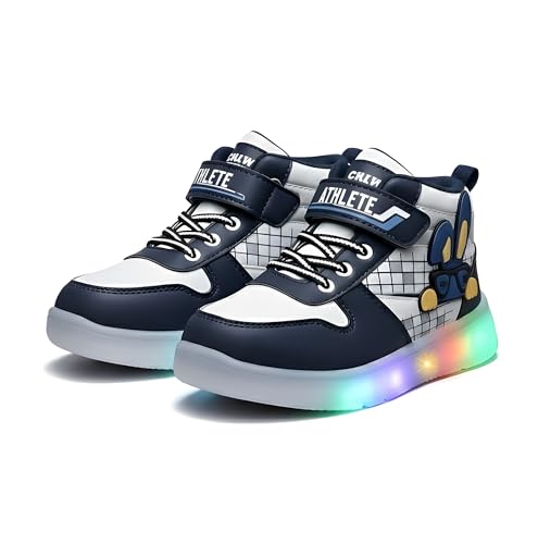 HOOH Kids Unisex LED Light Sneakers, High Top Athletic Shoes with Lights Comfortable Fashion Shoes for 12 Montjhs to 8 Years of Baby Boys and Girls (N.BLUE, UK Footwear Size System, Little Kid, Age Range, Medium, 2.5 Years, 3 Years)