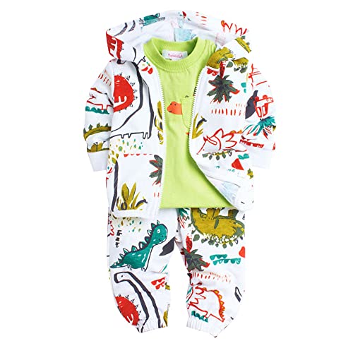 Hopscotch Boys Cotton All-Over Print T-shirt with Jacket and Pants Set In Green Color For Ages 6-12 Months