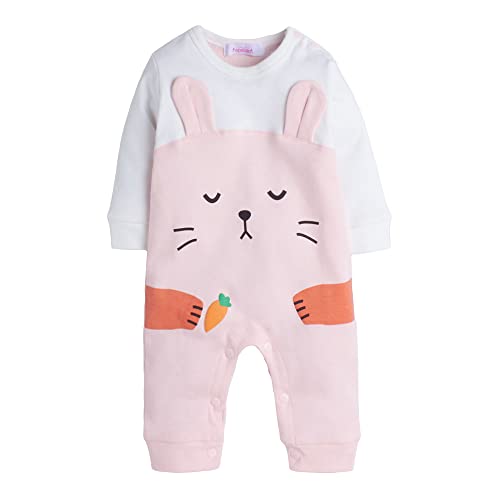 Hopscotch Unisex Animal Print Full-Sleeve Romper In Pink Color for Ages 6-9 Months