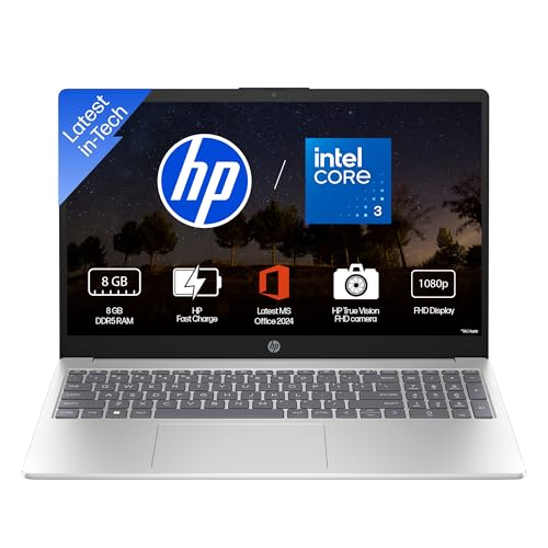 HP 15, (i3 14th Gen) Intel Core 3 100U (8GB DDR5, 512GB SSD), Micro-Edge, Anti-Glare, 15.6''/39.6cm, Win11, M365* Office24, Silver, 1.59kg, fd1225tu, FHD Camera, Dual Speakers Laptop