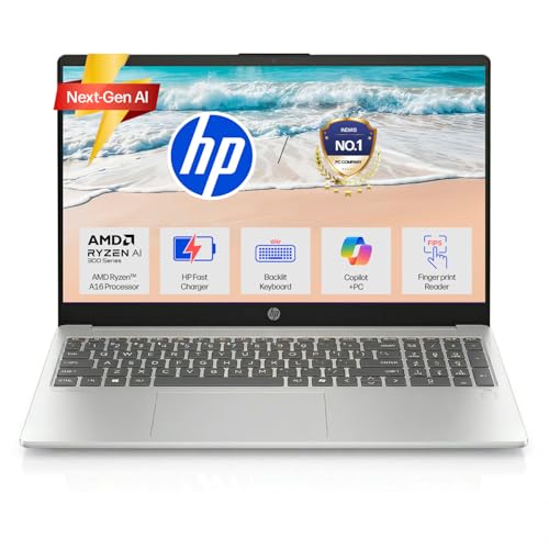 HP OmniBook 3, AMD Ryzen AI 5 330 (24GB DDR5 RAM, 1TB SSD) FHD, Anti-Glare, 15.6''/39.6cm, Win11, Office24, Glacier Silver,1.7kg, fn0074AU, FHD Camera w/Shutter, FPR, Backlit KB, Next Gen AI Laptop