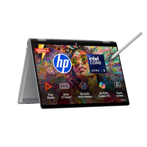 HP OmniBook X Flip OLED (Previously Envy) Intel Core Ultra 5 226V, 40 Tops(16GB LPDDR5X,512GB SSD) 3K, Touch, 120hz,14''/35.6cm, Win11, Office24, Meteor Silver,1.38kg, fm0058TU,Pen, Next Gen AI Laptop