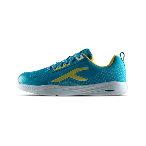 Hundred Court Flyer Non-Marking Badminton Shoes | Indoor Court Shoes for Badminton & Indoor Sports | Lightweight, Breathable, Cushioned, Durable & Comfortable - Blue/Yellow/White