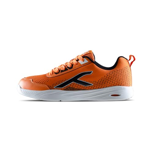 Hundred Court Flyer Non-Marking Badminton Shoes | Indoor Court Shoes for Badminton & Indoor Sports | Lightweight, Breathable, Cushioned, Durable & Comfortable - Orange/Black/White