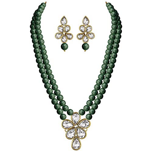 I Jewels Gold Plated Traditional Kundan & Pearl Studded Necklace Jewellery Set For Women (ML311G)