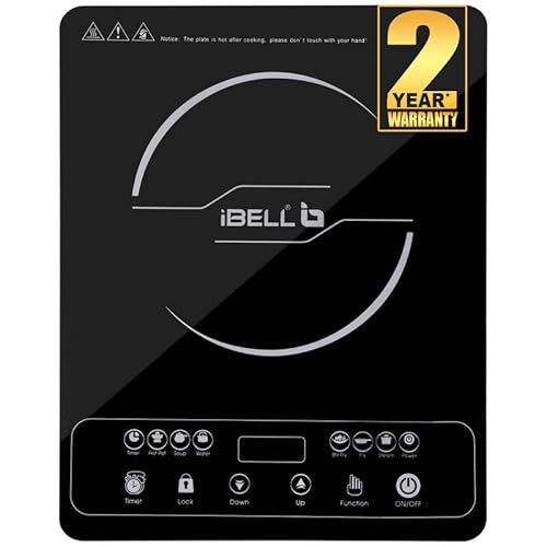 iBELL 20YO Induction Cooktop 2000 W Double/Single Coil Electric Stove with Full Touch Control, Auto Shut-Off & Overheat Protection, Crystal Glass Surface, 1+1 Year Warranty