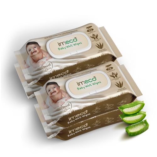 IMECO Baby Wet Wipes with Lid | 288 Wipes - 72 Wipes x Pack of 4 | Prevents Rashes & Redness with Goodness of Aloe Vera | Moist Wet Wipes for Baby | Unscented & pH Balanced | Alcohol & Paraben Free