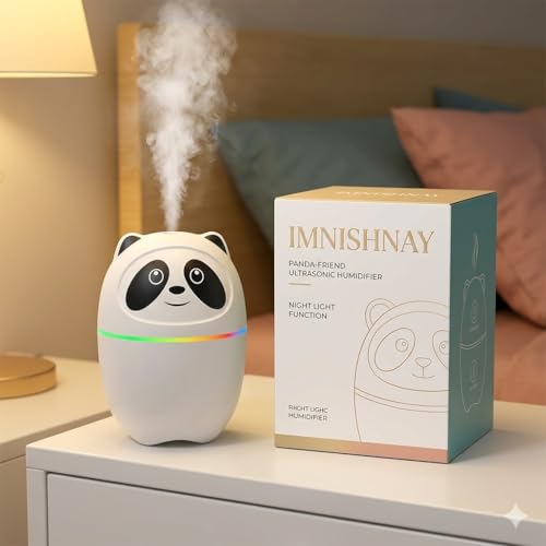 IMNISHNAY Panda Cool Mist Humidifier & Essential Oil Aroma Diffuser – Ultrasonic Quiet Air Humidifier for Room, Office, Car & Baby | Portable Moisture & Relaxing Night Light for Home (Panda)