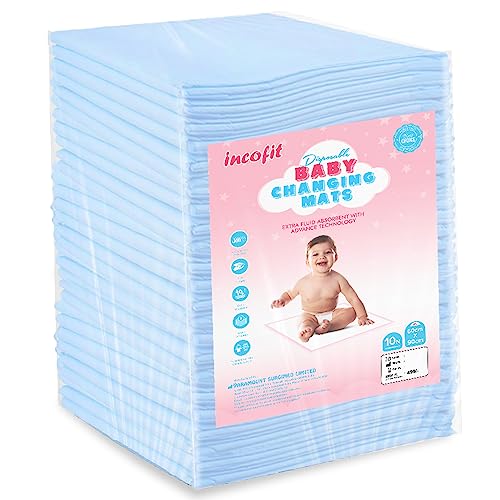 Incofit 60x90 CM Large Baby Disposable Underpad | Changing Mats | Changing Pads | Baby Waterproof Pads | Waterproof Diaper | Breathable Underpads | Bed Protector With 100% Water Proof Non Slip Back Sheet- PACK OF 10 COUNT