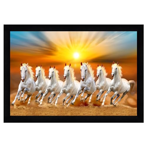 Indianara Vastu Running Seven Horses Painting With Frame